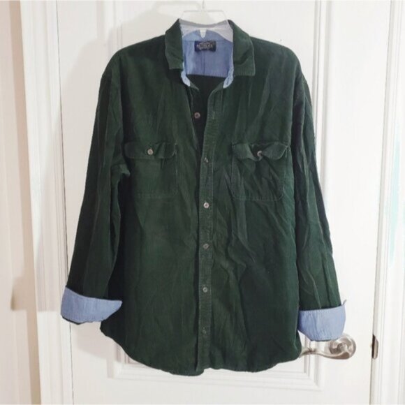 RETREAT Dark Green Lightweight Corduroy Shirt - Picture 4 of 13